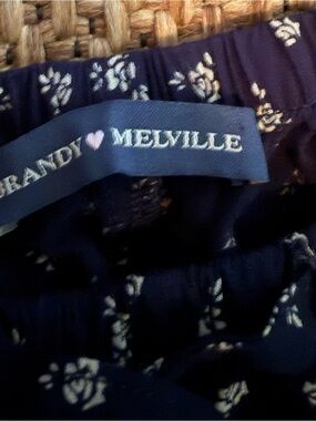 Brandy Melville Navy Floral Wide Leg Drawstring Waist Pants OS
